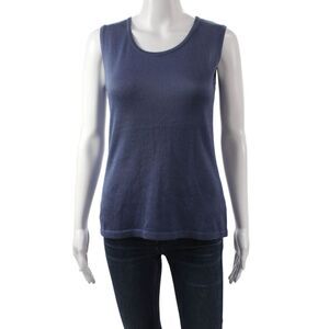Jennifer Tyler Womens Basic Blue Sleeveless Round Neck Tank 55% Cotton Size 48